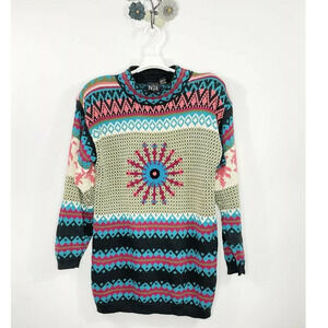Vintage Pasta Ramie Cotton Aztec Knit Sweater Multicolor Size Medium FLAW